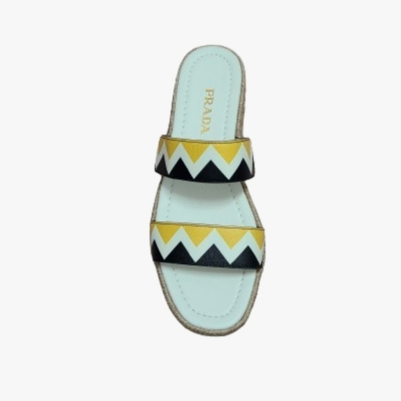 PRADA Zigzag Saffiano Leather Sandals Womens Platform Espadrille Slide Size 39 - Picture 7 of 16